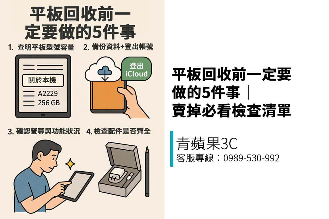 想賣掉舊平板前，記得先做這5件事！包含查型號、資料備份、登出帳號與檢查功能，讓你回收 iPad 或 Galaxy Tab 更安心。